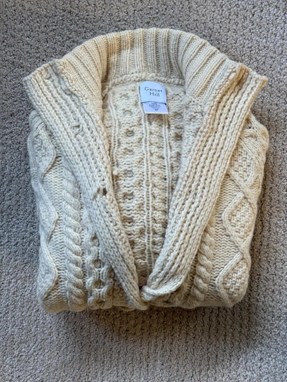 Garnet Hill Cream Fisherman's Cardigan Sweater - Picture 9 of 9